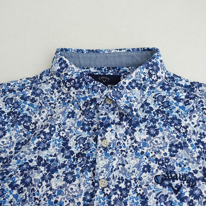 美品/メンズ】キャロウェイ Callaway *花柄ブタンダウンポロシャツ*LL