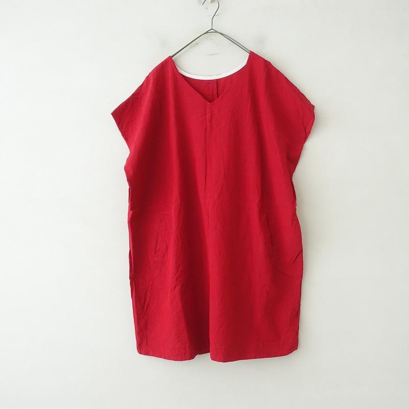 YAMMA ヤンマ産業 *会津木綿Vネックワンピース*コットンレッドワイド  