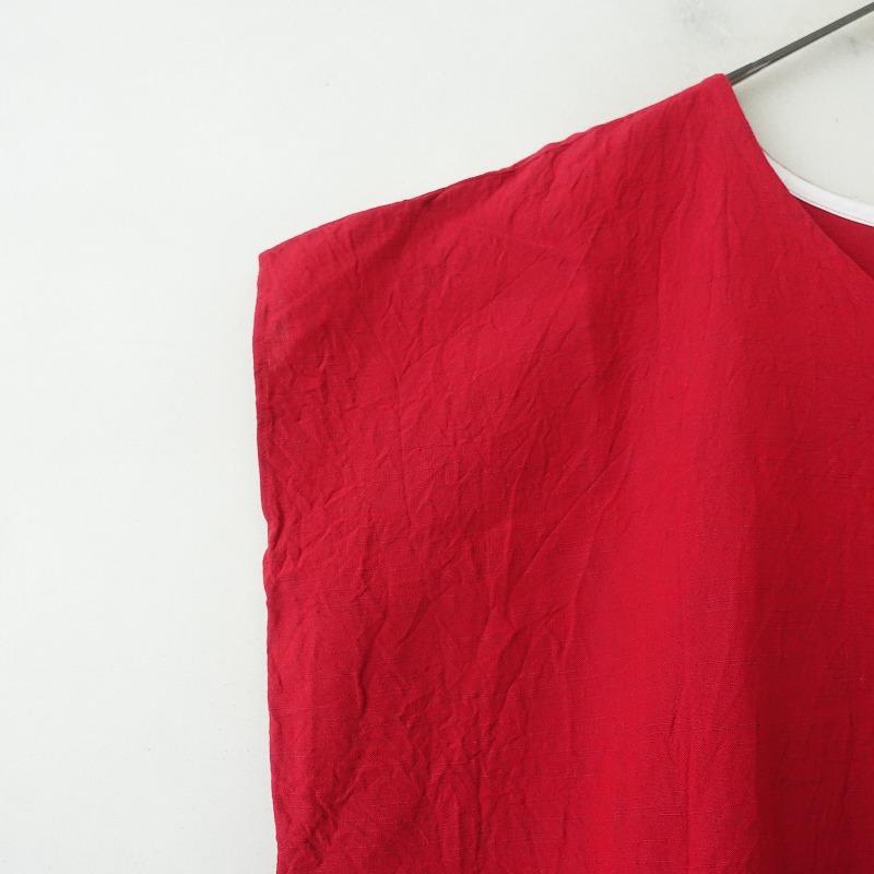 YAMMA ヤンマ産業 *会津木綿Vネックワンピース*コットンレッドワイド  