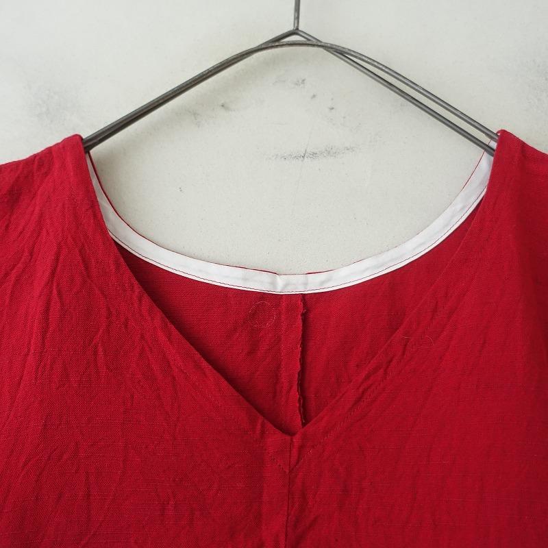 YAMMA ヤンマ産業 *会津木綿Vネックワンピース*コットンレッドワイド  