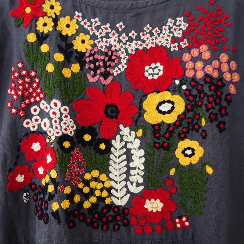marble SUD マーブルシュッド *花柄ネパール刺繍リネンスモック marble SUD マーブルシュッド *花柄ネパール刺繍リネンスモック