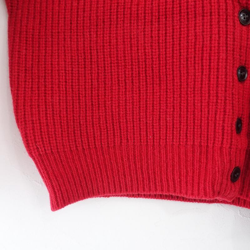 バトナー 日本製 5ゲージウール片畦マキシカーディガン ウール100% レッド nofl】アルパカウールクルーネックカーディガン 644003620