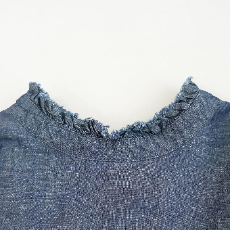 ネストローブ↬❥コットンリネンダンガリーラッフルヨークブラウス