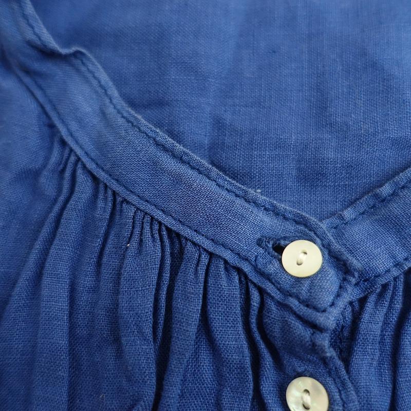 a+koloni アラクリティーコロニー リネン　ギャザーブラウス　紺色 a+koloni アラクリティーコロニー リネン ギャザーブラウス 紺色