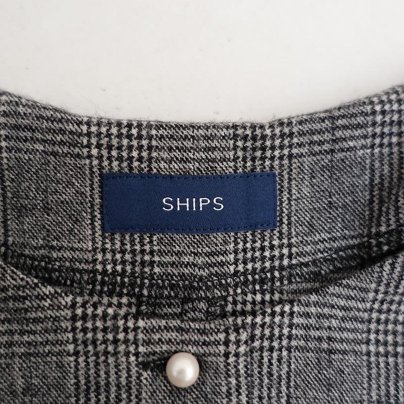 SHIPS　チェック柄　ワンピース　38 定価2.4万】シップス Ships *チェックビブヨークワンピース*38ウール