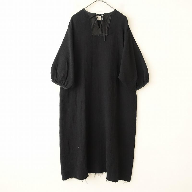 GASA*（ガサ） GASA *7分袖ワンピース*コットンリネンドビーガーゼ黒 