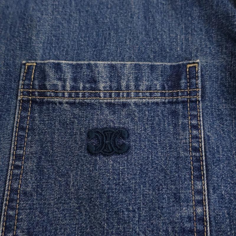 希少　セリーヌ　マカダム　金ボタン　オーバーサイズ　ブルゾン　ワッペン　紺　XL CELINE セリーヌ マカダム トリオンフ レザー がま口 財布