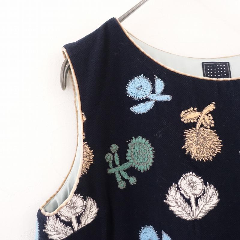 ミナペルホネン星stella 刺繍裏地付きノースリーブワンピース黒