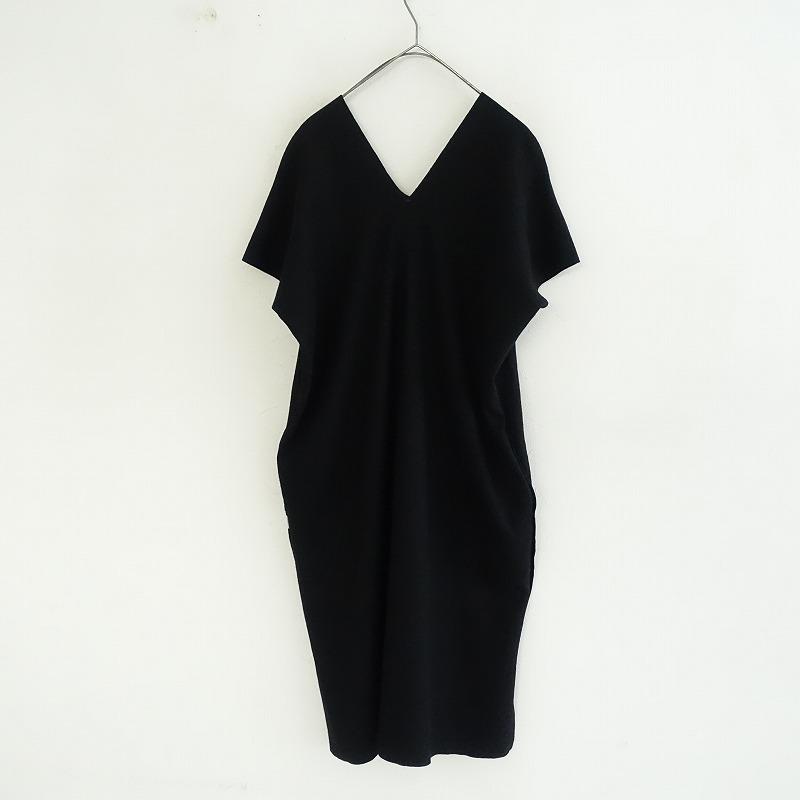 美品　ソウソウ　ワンピース 貫頭衣 ブラック　ウール100% ソウソウ SOU *貫頭衣 一つ身 長方形衣/圧縮ウールワンピース*ブラック