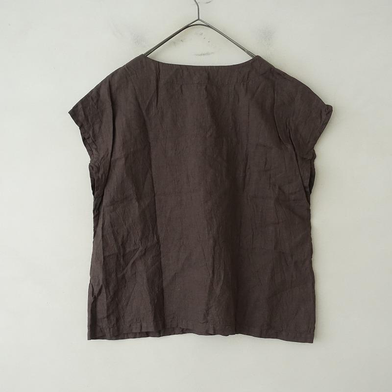 ワフ wafu *リネンVネックフレンチスリーブプルオーバー*麻布帛