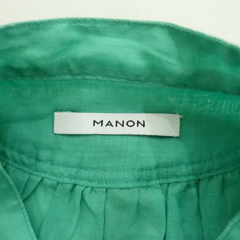 マノン manon *フレアスリーブバンドカラーリネンアミカルシャツ*0 