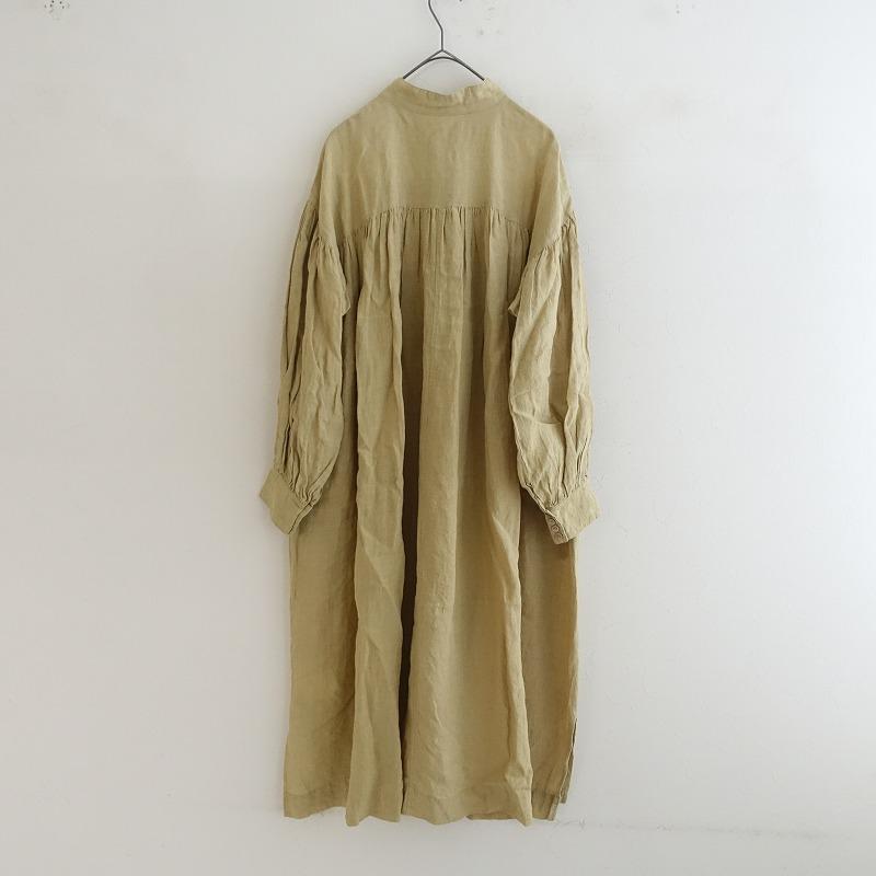 イチアンティークス　リネン100% ギャザー　ロングシャツワンピース　ベージュ サラウェア SARAH WEAR *リネンギャザーパフスリーブシャツワンピース