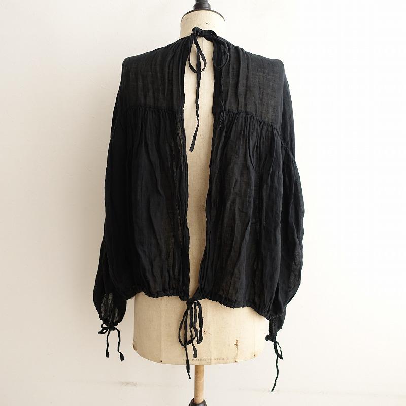 美品✨ヴェリテクール リネン100% ギャザー ブラウス 長袖 ブラック F
