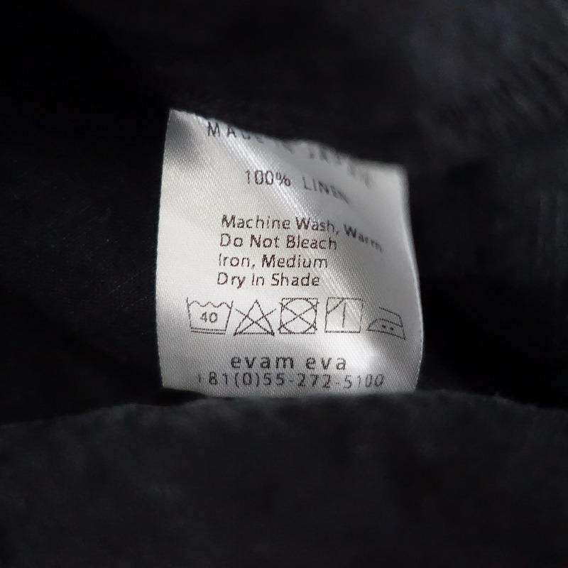 evam eva（エヴァムエヴァ） *リネンノーカラー比翼ボタンシャツ*墨黒