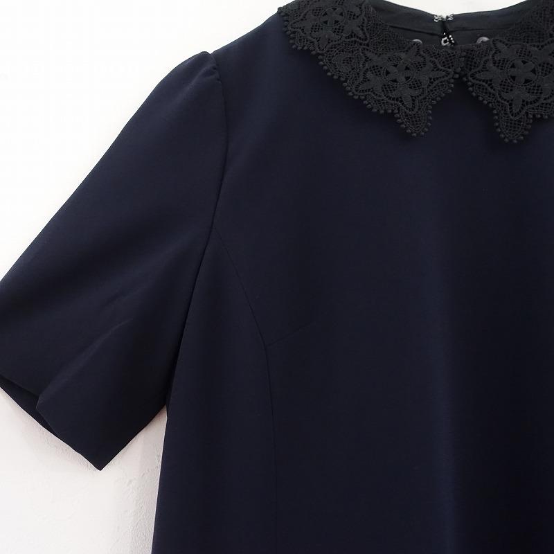 ANAYIネイビーストレッチクロス襟つきワンピース ANAYI（アナイ） 【2024/定価5.9万】アナイ *ストレッチクロス襟付き