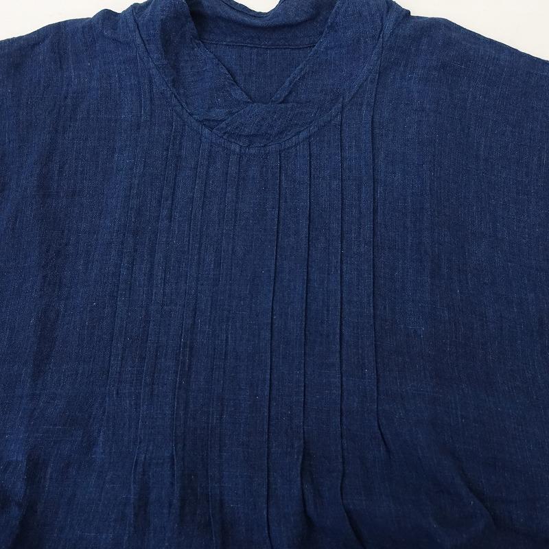 定価4.1万】群言堂 石見銀山 *綿麻藍染濃紺ワンピース 葉薊*フレンチ