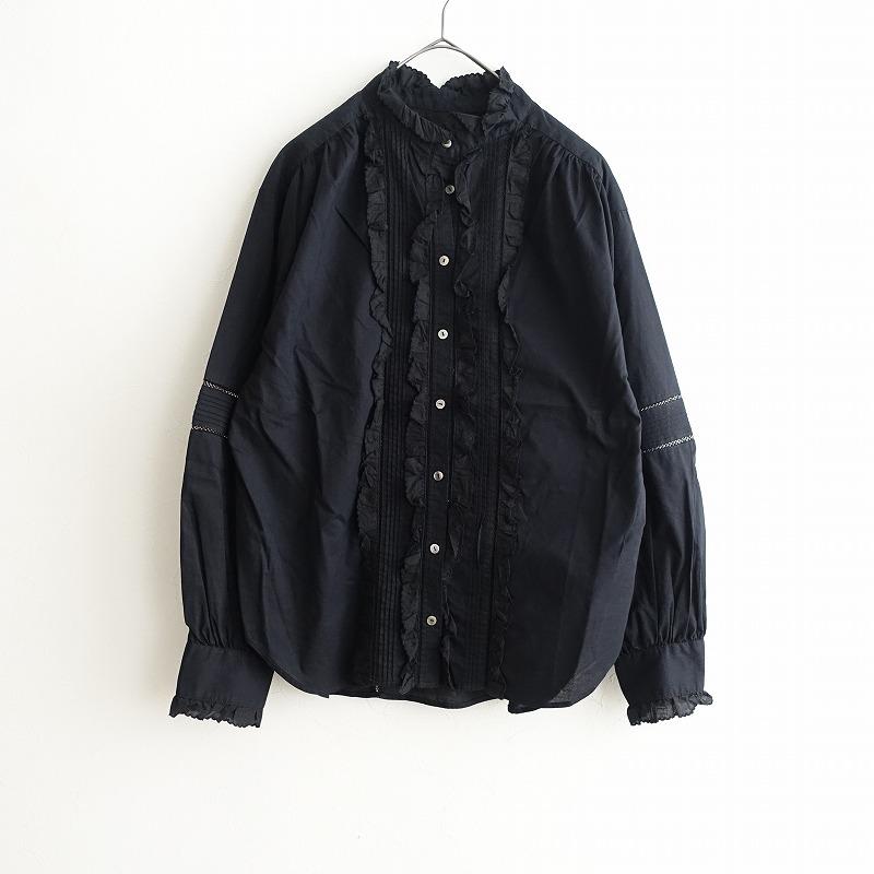CLOTH&CROSS クロス＆クロス *コットンフリルブラウス*Fブラック 