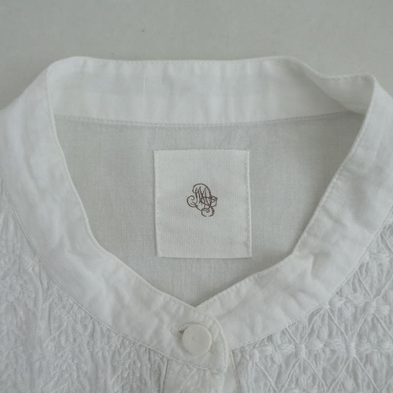 maison de soil メゾンドソイルコットン刺繍バンドカラーシャツ