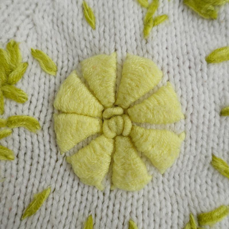 【506】アナイ　チュールフラワー刺繍切替カーディガン　38 白　緑　黄色 506】アナイ チュールフラワー刺繍切替カーディガン 38 白 緑 黄色 506