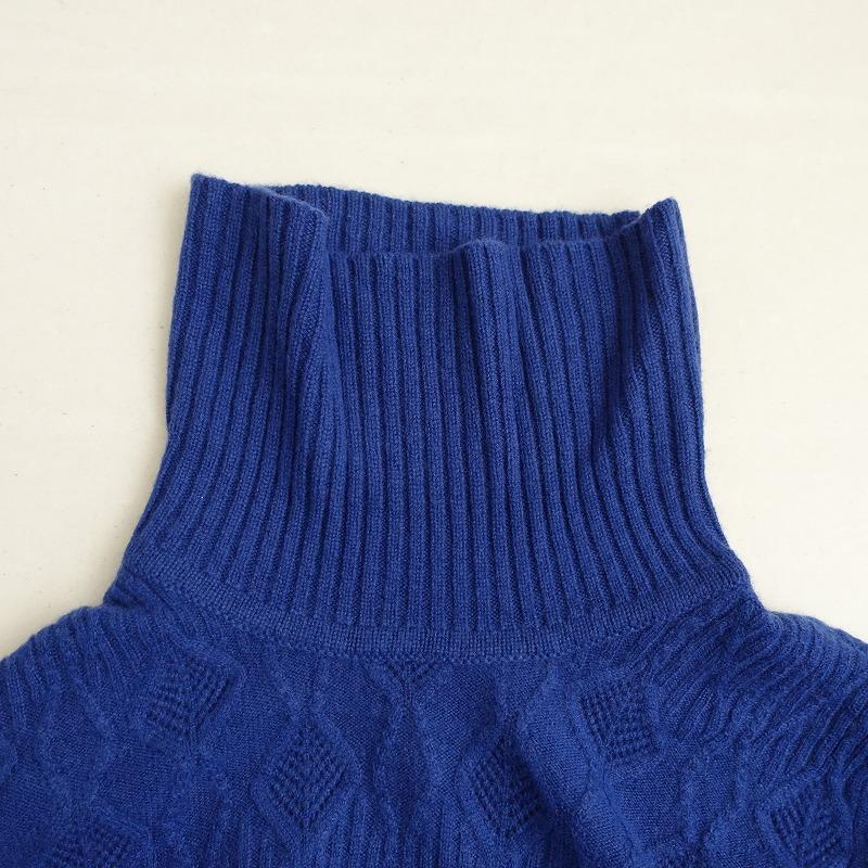 レリアン　XL ウール100 ハイネックニットセーター　刺繍　ブルー Leilian（レリアン） *カシミヤタートルネック柄編みセーター*9ブルー