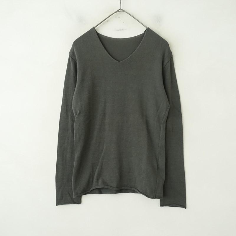 中川政七商店 *オーガニックコットンVネックニット*カーキグリーン