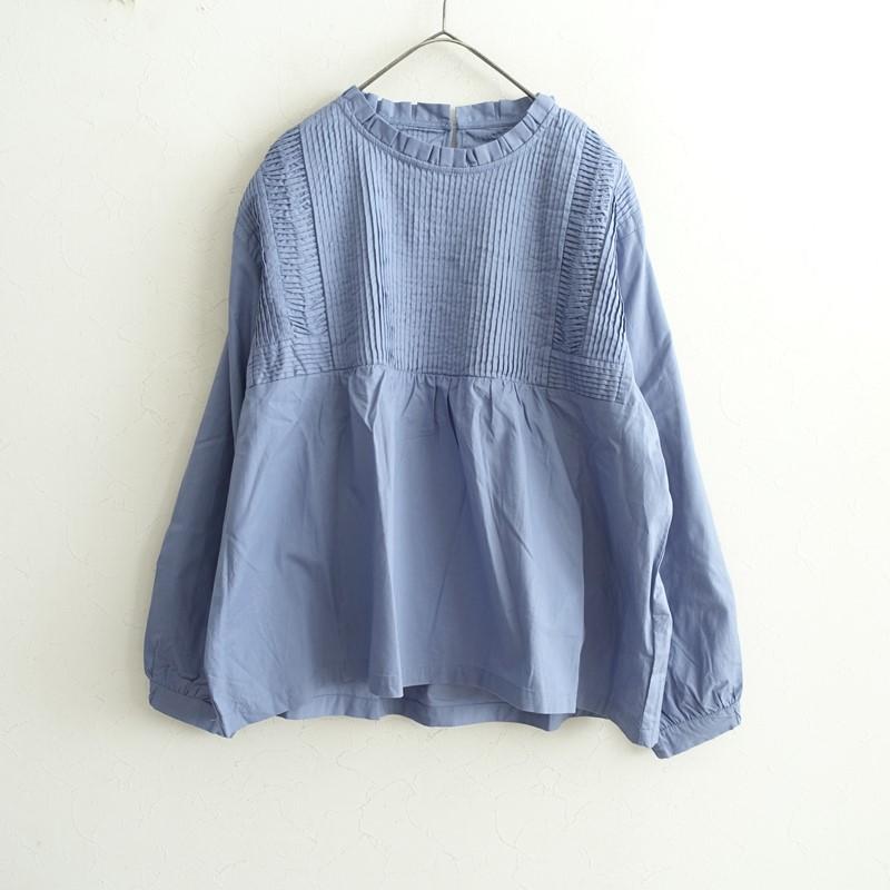 美品　ソウルベリー　2025みずいろ屋根のブラウス　ピンタック　コットン　L soulberry（ソウルベリー） 【美品】ソウルベリー *みずいろ屋根の