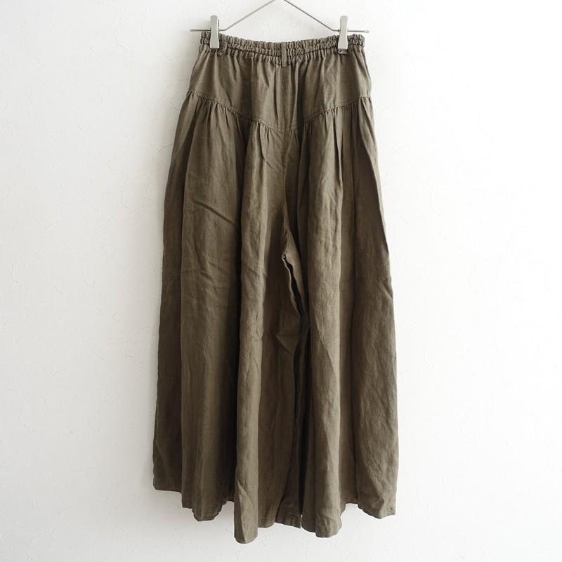 ワフ wafu*リネンギャザーワイドパンツ/柳煤竹*カーキグリーンウエスト