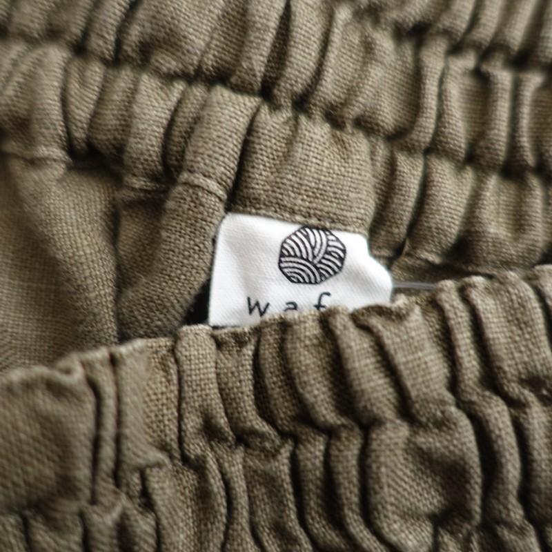 ワフ wafu*リネンギャザーワイドパンツ/柳煤竹*カーキグリーンウエスト