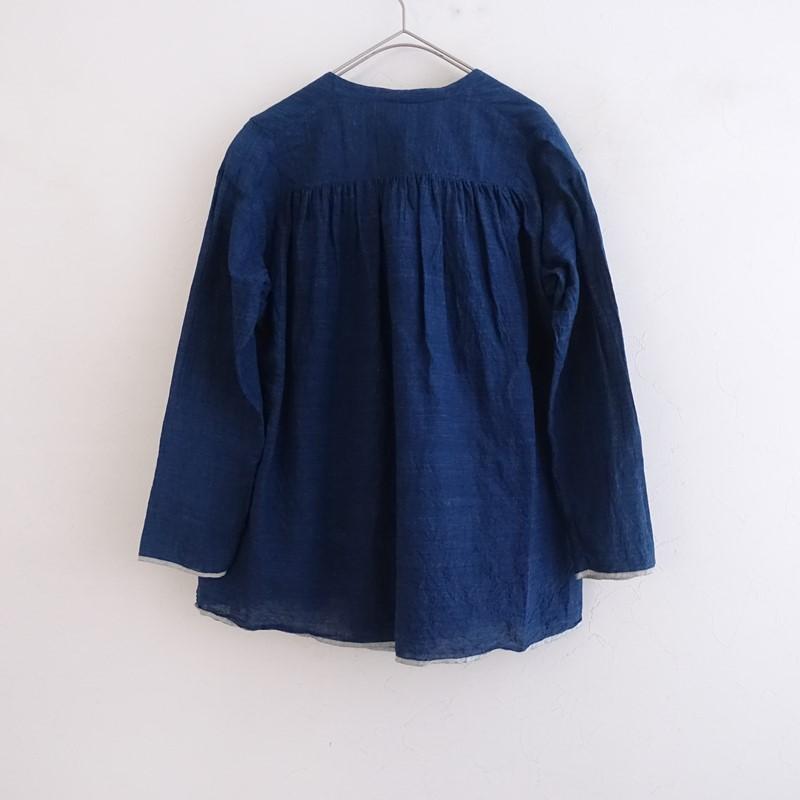 えみおわす *藍染めカディのカシュクールシャツ*藍色ハケ目コットン