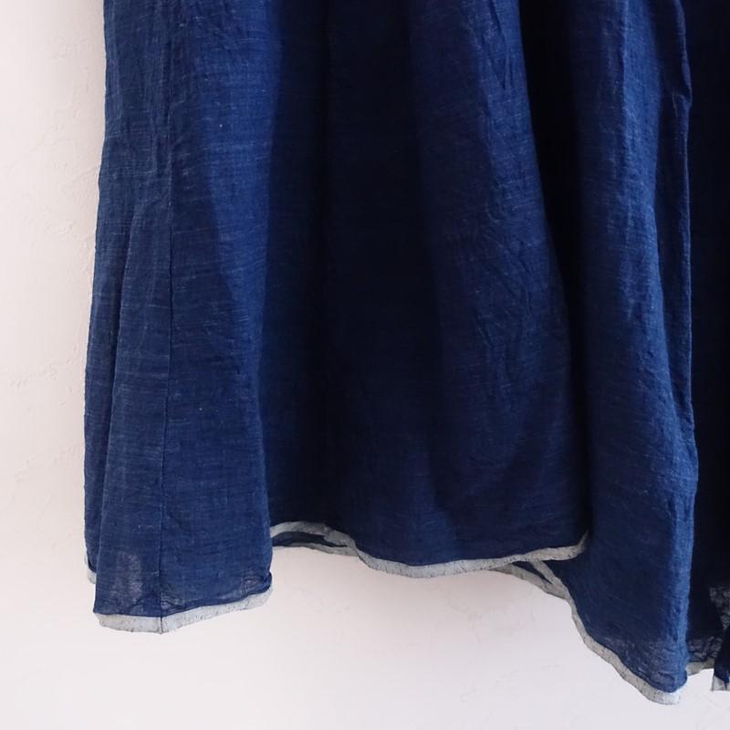 えみおわす *藍染めカディのカシュクールシャツ*藍色ハケ目コットン