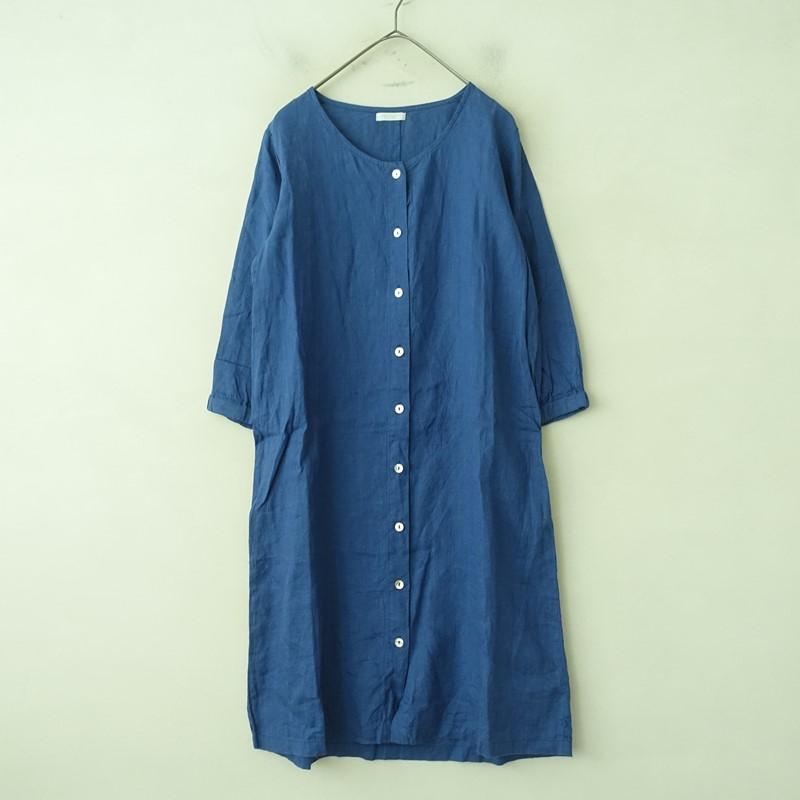 フォグリネンワーク fog linen work *リネン前ボタンワンピース*ブルー