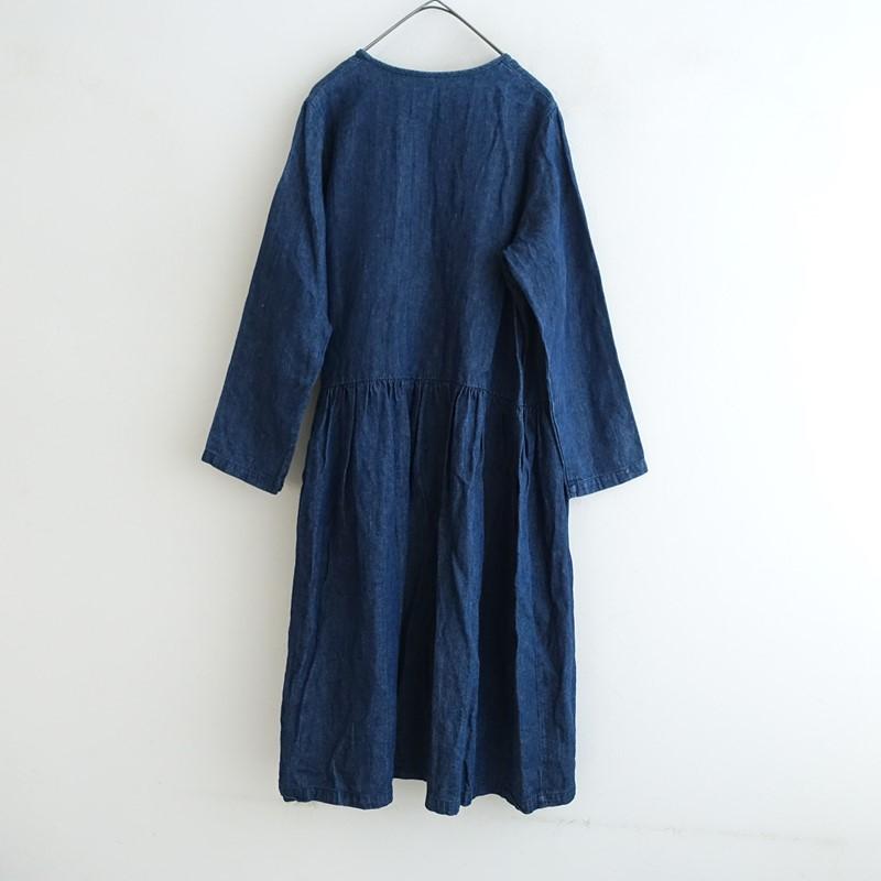 ネストローブ　リネン100%　チュニックワンピース　ゆったり　F ネイビー nest Robe（ネストローブ） *インディゴリネンデニムカシュクール