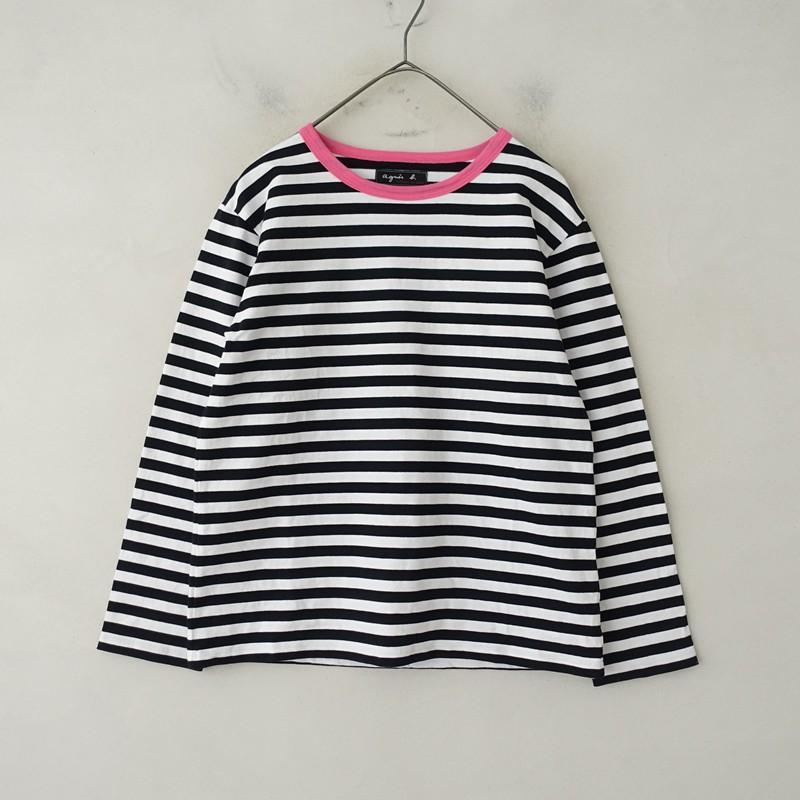 定価1.5万】アニエスベー agnes b. *細ボーダーコットン長袖Tシャツ