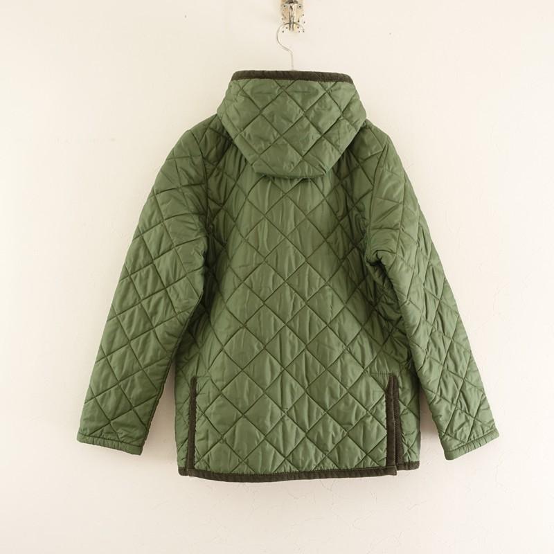 【美品】ラベンハム ダイヤキルティング フード付 コート オリーブグリーン 38 LAVENHAM（ラベンハム） *裏天竺ブランドンキルティングコート*AGE12