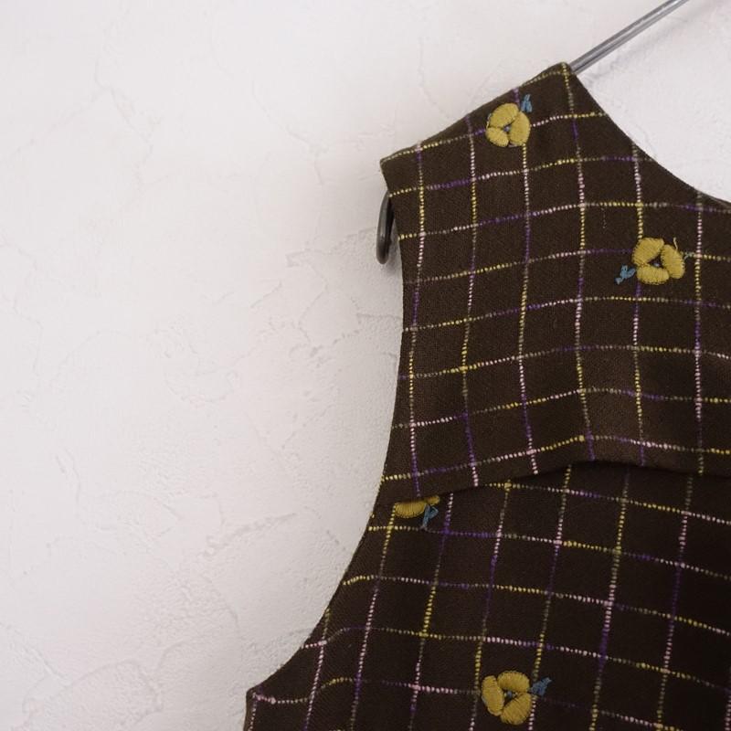 ミナペルホネン mina perhonen *ohayoウールエンブロイダリーノースリーブワンピース*38花柄刺繍ジャンスカ(2-2602-467)【22C62】_2