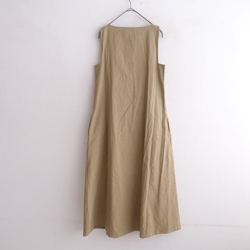 クリスタセヤ cristaseya *JAPANESEコットンリネンTRAPEZE DRESS*XSキャメルノースリーブAラインワンピース(2-2602-93)【60C62】の画像