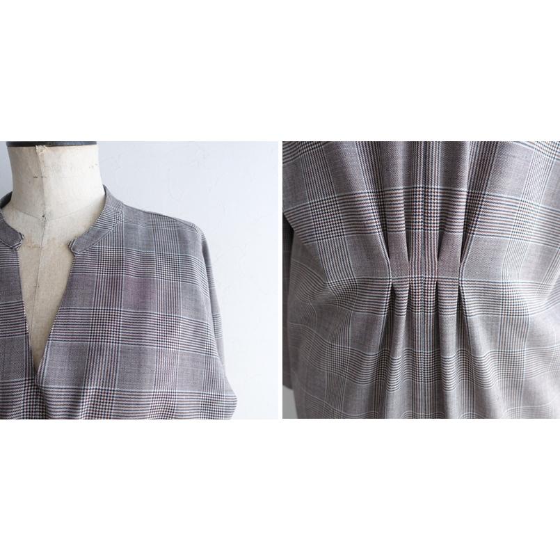 loin. 【美品】ロワン *キーネックグレンチェックベルテッドワンピース
