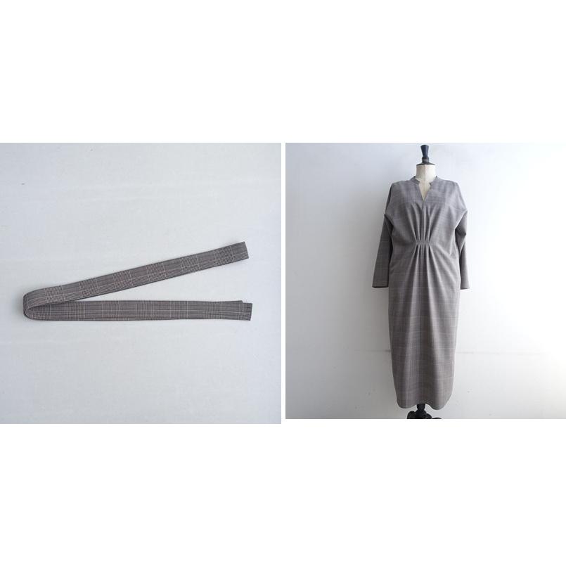 loin. 【美品】ロワン *キーネックグレンチェックベルテッドワンピース
