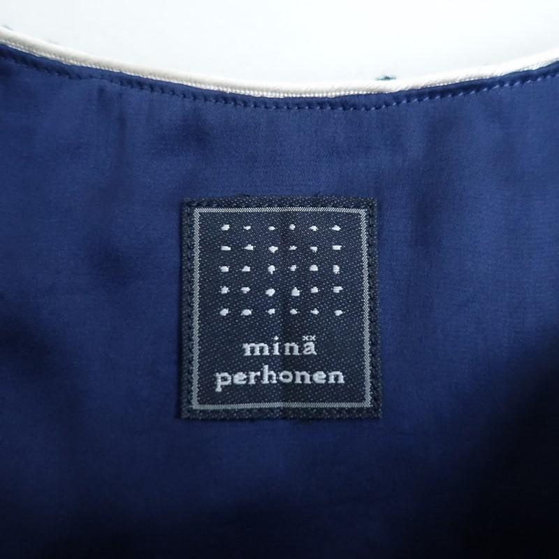ミナペルホネン mina perhonen *tambourineフレンチスリーブシルクEMBサックドレス*40ダークネイビー裏地付(2-2603-489)【02D62】_6