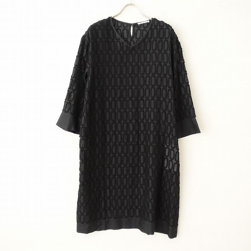 いいスタイル Mina ミナペルホネン Perhonen ワンピース 38コットンシルク綿絹ブラック黒パイル柄vネックドレス薄手1021 30k12 Window Grass ワンピース チュニック Postetelecom Gouv Cg