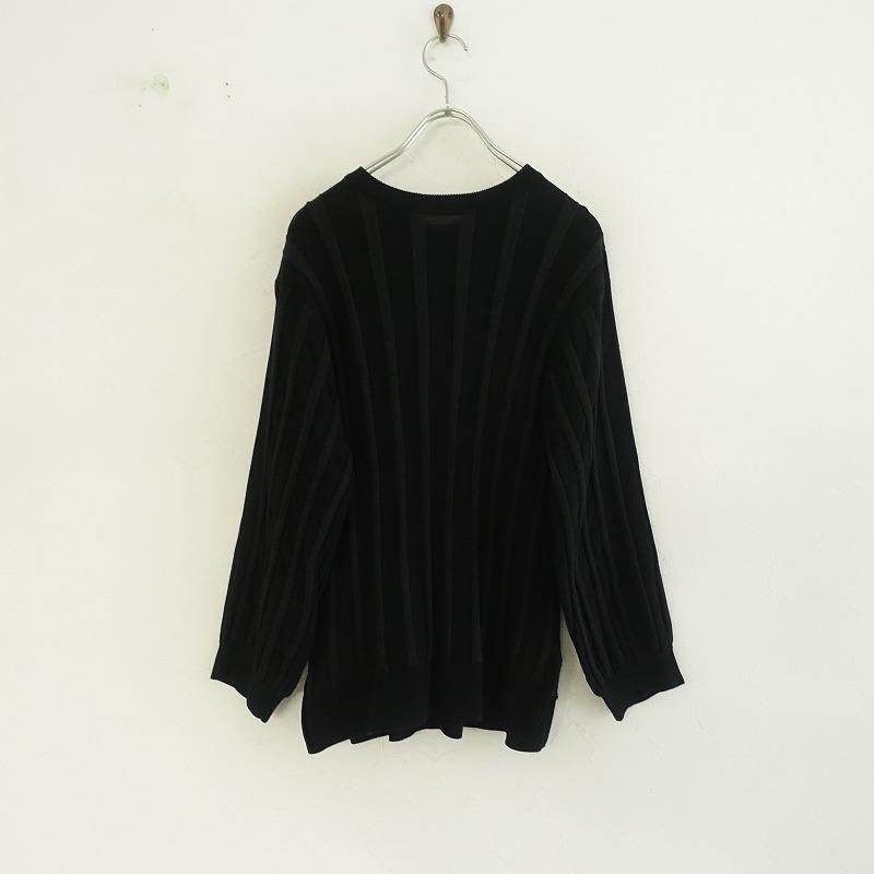 黒 プリーツデザイン 長袖カーディガン ZUCCa（ズッカ） *ニットカーディガン*Mブラック×チャコールリブ