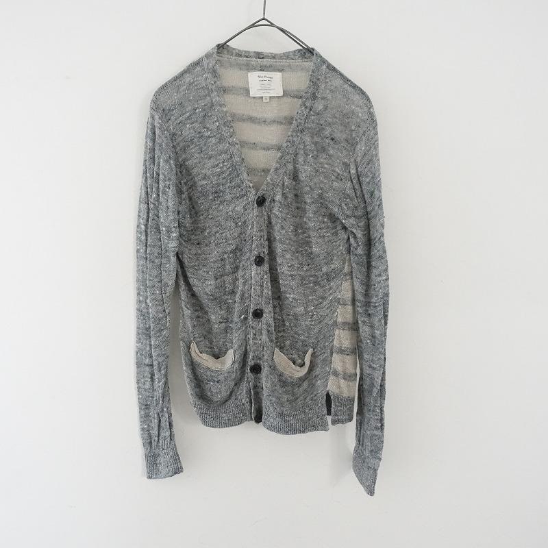 Vlas Blomme //ヴラスブラム *リネン切替ニットカーディガン*1麻グレー