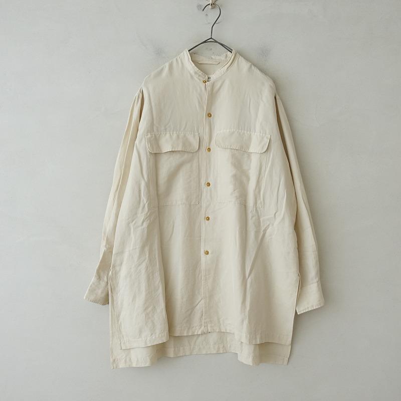 unfil アンフィル *コットンシルクツイルスタンドカラーシャツ*0綿絹 