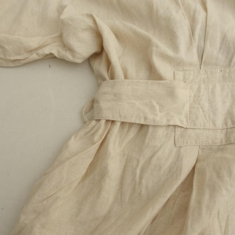 アギュー ARGUE *ボリュームスリーブ背開きワンピース*F麻リネン混  