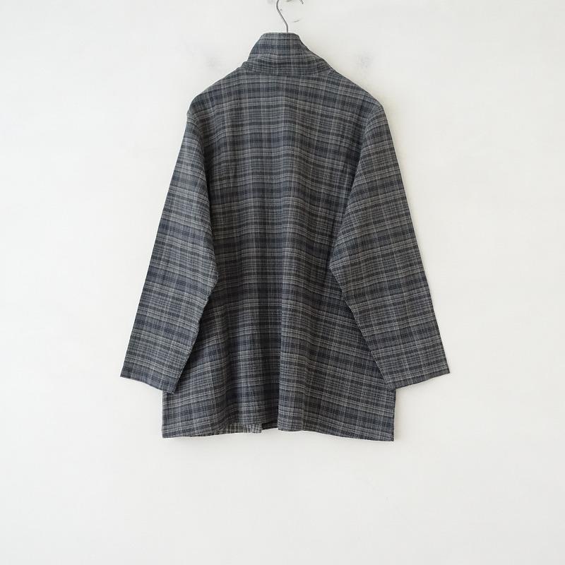 群言堂　チェックのブラウス 登美 群言堂 *コットンリネン切替チェックシャツ*綿麻グレー系長袖