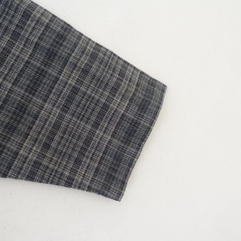 登美 群言堂 *コットンリネン切替チェックシャツ*綿麻グレー系長袖