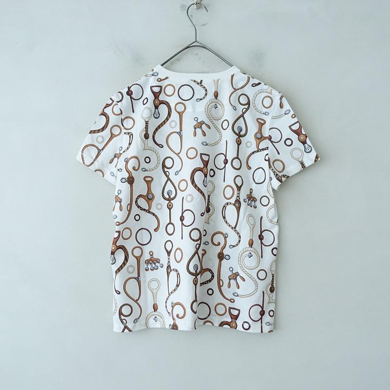 エルメス HERMES *鹿の子プリントTシャツ*42綿コットン総柄プル
