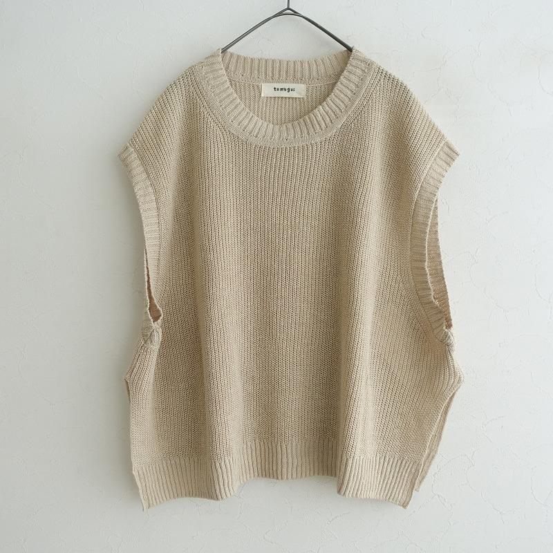 tumugu（ツムグ） *リネンコットンニットベスト*F麻綿ベージュ