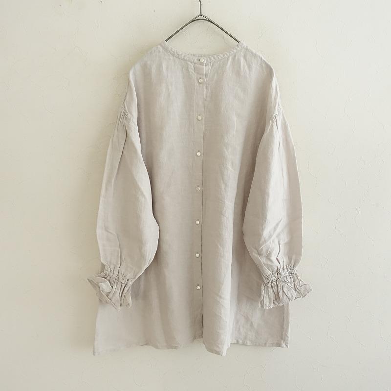 ネストローブ　リネン近江晒しラッフル袖2wayブラウス L.GREY グレー ネストローブ リネン近江晒しラッフル袖2wayブラウス L.GREY グレー