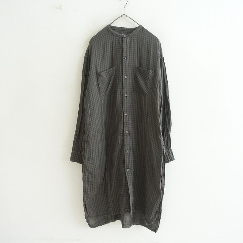 ARMEN（アーメン） *ダブルガーゼギンガムチェックバンドカラーシャツ